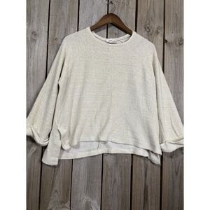 Mango Casual Women's Medium Textured Knit Pullover Sweater Cream Long Sleeve